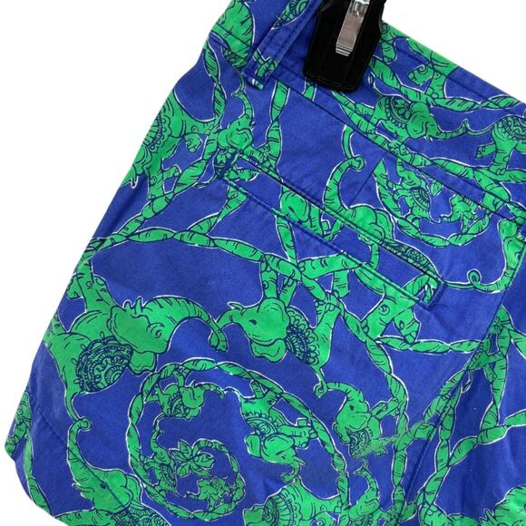 Lilly Pulitzer Blue Cotton Green Elephant Callahan Shorts - Picture 6 of 10